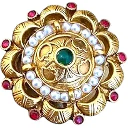 tiny troves Traditional Gold Plated Adjustable Big Size Kundan Ring for Women, Pink and Green Stones - Diameter 3 CM-picture-21