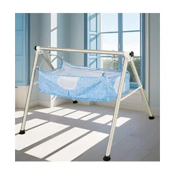 tiny tyke TinyTyke-Manual Baby Cradle Round Pipe - Semi Foldable | Square Hammock with Mattress | Blue-picture-10