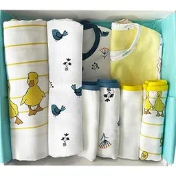 TinyLane - Curated for you! 100% Organic Gift for New Born Baby Boy & Girl, 0 to 6 Months, Pack of 8, Multi Color, Skin Friendly, Winter Special, Baby Shower Gifts (Duck + Bird, Pack of 8)-picture-14