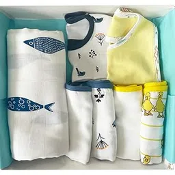 TinyLane - Curated for you! All in one Bamboo : Cotton Newborn Baby Essential Products, 0-6+ Months, Pack of 7, Multi Color, Gift Ideas for Baby Shower for Mom (Fish, Pack of 7)-picture-12
