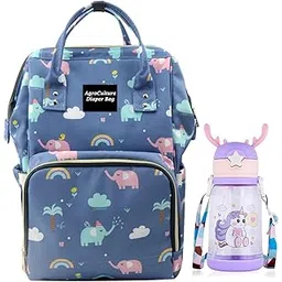 tip 'n' top Baby Diaper Bag Kids Travelling Bag with Insulated Bottle Pockets for Toddlers & Infants (Combo of Elephant Bag & Bottle)-picture-48