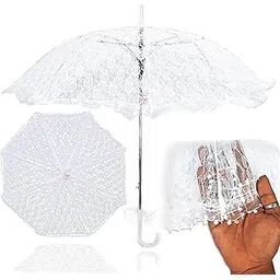 tiptop decoration Premium White Net Embroidery Lace Bridal Wedding Parasol Umbrella (Standard Adult Size)-picture-34