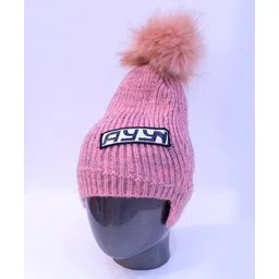 Tipy Tipy Tap Typography Patch Detailed & Pom Pom Embellished Beanie Cap - Pink-picture-25