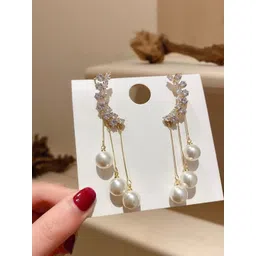 Tiso Women White Gold-Plated Artificial Stones and Beads Ear Cuff Drop Earrings-picture-32