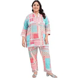 tissu plus Women's Pure Cotton Multicolor Printed Tunic with Trouser Co-ord Set-picture-26