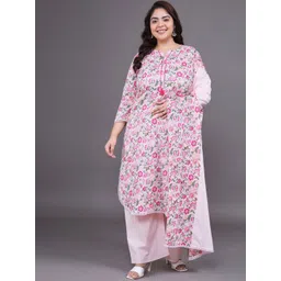 Tissu Plus Size Floral Printed Pure Cotton Straight Kurta With Palazzos & Dupatta-picture-29