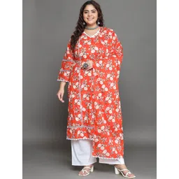 Tissu Plus Size Floral Printed Regular Pure Cotton Kurta With Palazzos & Dupatta-picture-26