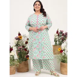 Tissu Plus Size Floral Printed Round Neck Pure Cotton Straight Kurta with Palazzos-picture-10