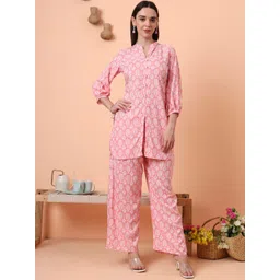 Tissu Women Ethnic Motifs Printed Mandarin Collar Tunic With Palazzo Co-Ords image 1