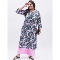 Tissu Women Plus Size Floral Printed Round Neck Kurta with Palazzos-picture-14