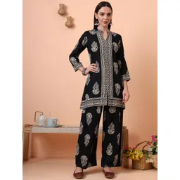 Tissu Women Printed Mandarin Collar Three Fourth Sleeves Tunic With Palazzos Co-Ords-picture-21