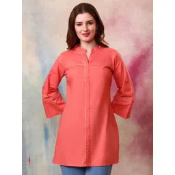Tissu Women Pure Cotton Mandarin Collar Zari Work Rust Tunic Kurti-picture-36