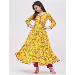 Tissu Women V-Neck Floral Printed A-Line Kurta-picture-35