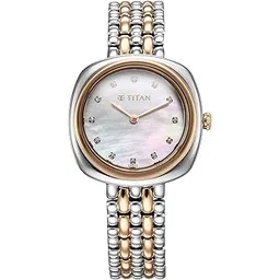 titan Aura Quartz Analog White Mother of Pearl Dial Rose Gold and Silver Stainless Steel Strap Watch for Women-95241KM01/NT95241KM01-picture-29