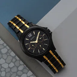 Titan Black and Gold Black Dial Quartz Multifunction Stainless Steel Strap watch for Men-picture-28