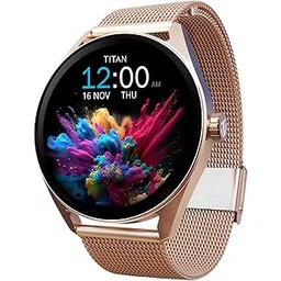 Titan Crest Premium Mesh Strap Smart Watch, 1.43" AMOLED Display with AOD, 466x466 Pixel Resolution, Functional Crown, SingleSync BT Calling, 100+ Sports Modes & Smartwatch Faces, IP68 (Gold)-picture-33