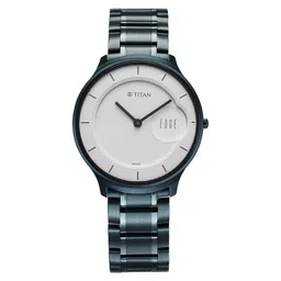 Titan Edge Murals Quartz Analog White Dial Blue Stainless Steel Strap Watch For Men-image-8