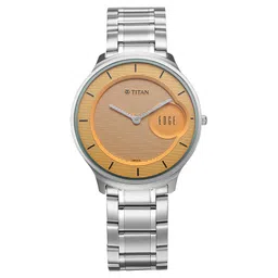 Titan Edge Murals Quartz Analog Yellow Dial Stainless Steel Strap Watch For Men-image-21