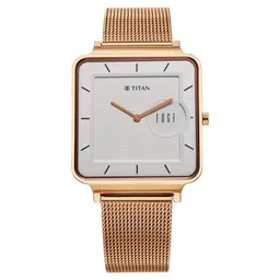 Titan Edge Quad Quartz Analog White Dial With Rose Gold Stainless Steel Strap Watch For Men-image-5