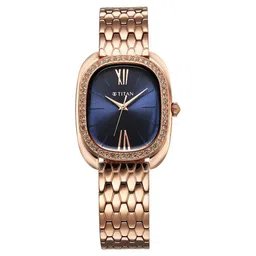 Titan Glamour Quartz Analog Blue Dial Rose Gold Stainless Steel Strap Watch For Women-picture-30