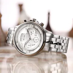 Titan Grandmaster White Dial Quartz Multifunction Stainless Steel Strap watch for Men-picture-10