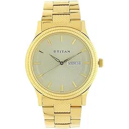 titan Karishma Quartz Analog with Day and Date Champagne Dial Golden Metal Round Stainless Steel Strap watch for Men - NT1650YM06-picture-24