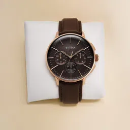 Titan Light leathers Multifunction Brown Dial Leather Strap Watch For Men-picture-40