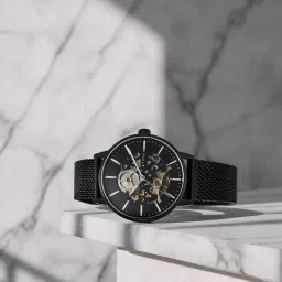 Titan Mechanical Slimline Black Dial Black Mesh Strap Watch for Men-picture-27