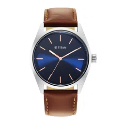 Titan Men Blue Brass Dial & Brown Leather Straps Analogue Watch 1866SL01-picture-31
