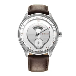 Titan Men Silver-Toned Dial & Brown Leather Straps Analogue Watch 1890SL01-picture-36