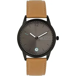 titan Men's Timeless Style Analogue, Black, Brown, Leather Watch: Refined Anthracite Dial and Lather Strap-Np1806Nl01-picture-10
