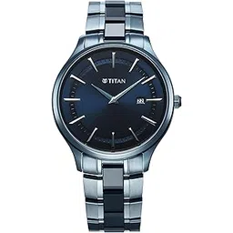titan Slim Ceramic Fusion Quartz Analog with Date Blue Dial Stainless Steel Strap Watch for Men-picture-10