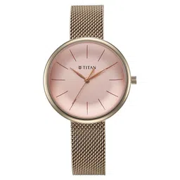 Titan Slimline Quartz Analog Pink Dial Rose Gold Stainless Steel Strap Watch for Women-picture-32