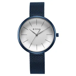 Titan Slimline Quartz Analog White Dial Blue Stainless Steel Strap Watch for Women-picture-37