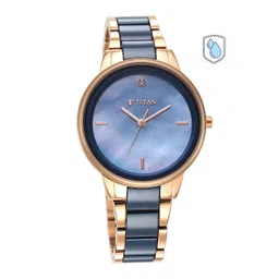 Titan Women Blue Mother of Pearl Dial & Rose Gold-Plated Ceramic Bracelet Style Straps Analogue Watch-picture-16