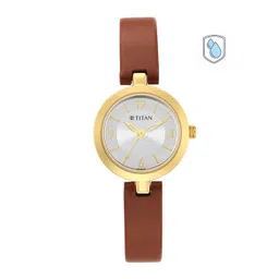 Titan Women Silver-Toned Brass Mother of Pearl Dial & Brown Leather Bracelet Style Straps Analogue Watch-picture-22