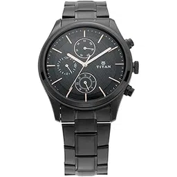 titan Workwear Quartz Multifunction Black Dial Black Metal Strap Watch for Men - NT1805NM01-picture-54