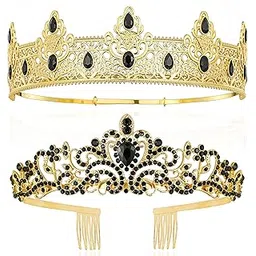 titikadi Prom Crowns for Men Women King Queen Crown Metal Crystal Tiara Crown for Men Women Bridegroom Bride for Wedding Halloween Party-picture-12