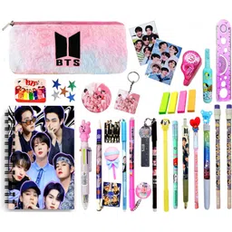 titirangi 27ps BTS Theme Stationery for Girls BTS Pencil Pouch case for Girl BTS Birthday Gift for Boys Rakshabandhan Gift BTS Pencil box with All Stationery for Girls Art Canvas Pencil Box-picture-6