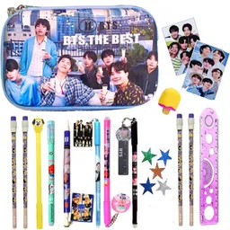 titirangi BTS Theme Stationery Gift Set for Kids BTS Pencil Box Pencil Pouch for Kids BTS Big Pouch with BTS All Stationery Party Favor Return Gift Rakhi Gift for Sister Art Canvas Pencil Box-picture-8