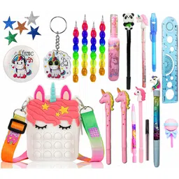 titirangi Pack of 24 Pcs Combo of Unicorn Stationery Gift for Kids Pop It Bag for Kids Pop It Fidget Toy Pop It Bag for Girls with Pen,Pencil & Stationery Item Return Gift Art Canvas Pencil Box-picture-0