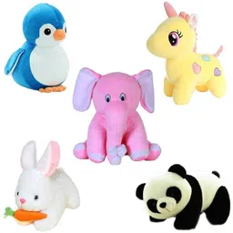 titlee Soft Toys Combo for Kids in Low Budget / Unicorn, Panda, Rabbit with Carrot, Penguin, Pink Baby Elephant - 28 cm-picture-25