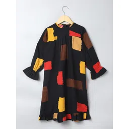 Tito Patito Girls Printed Round Neck Puff Sleeves Ruffled Hem Tops-picture-37