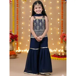 Titrit Girls Ethnic Motifs Embroidered Regular Thread Work Kurta with Sharara & With Dupatta-picture-14