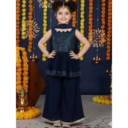 Titrit Girls Ethnic Motifs Embroidered Tiered Sequinned Kurti with Palazzos & With Dupatta-picture-46