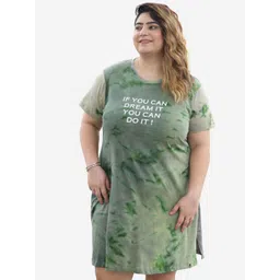 TITTLI Plus Size Abstract Printed Pure Cotton T-shirt Dress-picture-24
