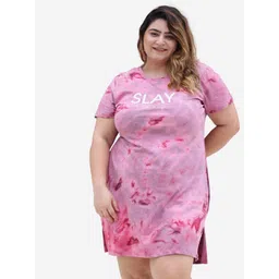 TITTLI Plus Size Abstract Printed Pure Cotton T-shirt Dress-picture-34