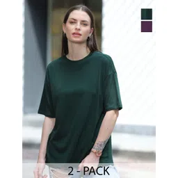 TITTLI Women Pack of 2 Solid Round Neck Pure Cotton Oversized T-shirts-image-15
