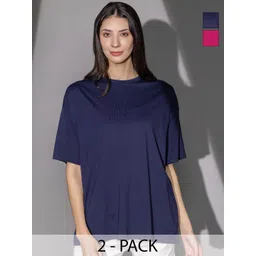 TITTLI Women Pack of 2 Solid Round Neck Pure Cotton Oversized T-shirts-picture-25