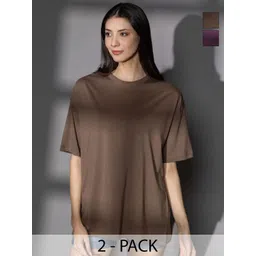 TITTLI Women Pack of 2 Solid Round Neck Pure Cotton Oversized T-shirts-picture-30